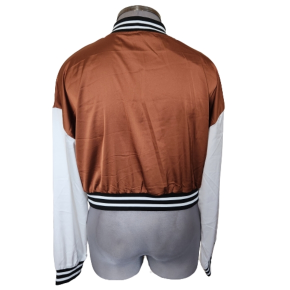 RUSTY BROWN SATIN ☆ BASEBALL STYLE ☆ CROPPED LIGHTWEIGHT JACKET ☆ NWT - Picture 5 of 6